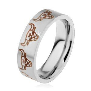Ocelový prsten stříbrné barvy s matným povrchem, býčí hlavy, 6 mm - Velikost: 52