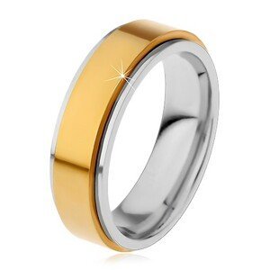 Prsten z chirurgické oceli, vyvýšený otáčivý pás zlaté barvy, úzké okraje, 8 mm - Velikost: 62