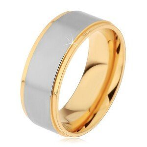 Dvoubarevný prsten z chirurgické oceli, vyvýšený matný pás stříbrné barvy, 8 mm - Velikost: 57