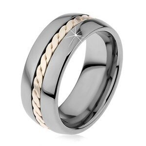 Lesklý prsten z wolframu s pleteným vzorem stříbrné barvy, 8 mm - Velikost: 62