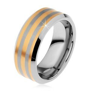 Dvoubarevný wolframový prsten se třemi proužky zlaté barvy, lesklo-matný, 8 mm - Velikost: 59