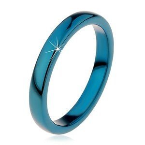 Prsten z wolframu - hladký modrý kroužek, zaoblený, 3 mm - Velikost: 52