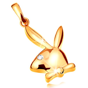 Přívěsek ze žlutého 14K zlata, lesklá hlava zajíčka Playboy, zirkonové očko