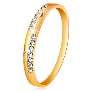 Zlatý prsten 585 - úzké linie z čirých blýskavých zirkonků, vysoký lesk - Velikost: 56