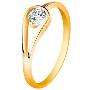 Zlatý 14K prsten s úzkými lesklými rameny, čirý zirkon ve smyčce - Velikost: 57