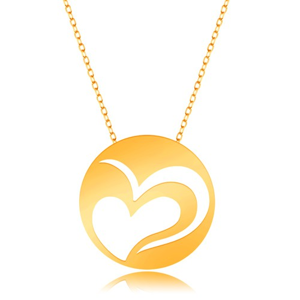 Náhrdelník z 9K zlata - jemný řetízek, kruh s výřezem ve tvaru nesouměrného srdce
