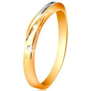 Dvoubarevný prsten ze zlata 585 - vlnka z bílého zlata, drobný čirý zirkon - Velikost: 49