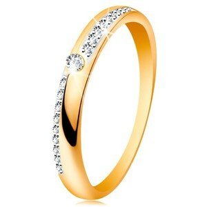 Prsten ze zlata 585 - úzké linie z čirých blýskavých zirkonků, lesklá ramena, zirkon - Velikost: 50