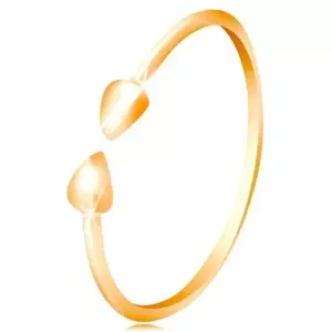 Prsten ve žlutém 14K zlatě - lesklá ramena ukončená malými slzičkami - Velikost: 48