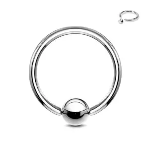 Ocelový piercing - kroužek a kulička stříbrné barvy, tloušťka 1,2 mm - Tloušťka x průměr x velikost kuličky: 1,2 mm x 13 mm x 4 mm