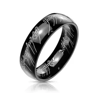 Černý ocelový prsten s motivem Pána prstenů, 6 mm - Velikost: 48