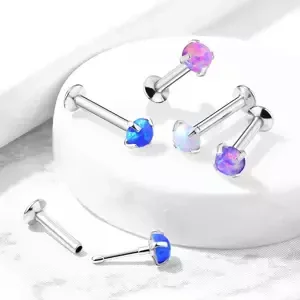 Zatahovací piercing do rtu, brady a ucha z oceli 316L - syntetický opál v květináči, 8 mm - Barva: Modrá