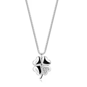 Diamantový náhrdelník ze stříbra 925 - čtyřlístek, tři čiré diamanty