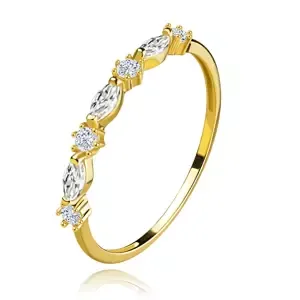 Prsten ze žlutého zlata 375 - řada kulatých a kubických zirkonů - Velikost: 60