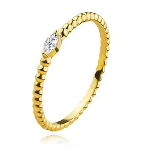 Prsten ze žlutého 14K zlata - zrnkový zirkon, kulovité rameno - Velikost: 49