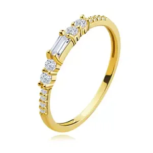 Zlatý prsten ze žlutého zlata 585 - obdélníkový a kulatý čirý zirkon - Velikost: 49
