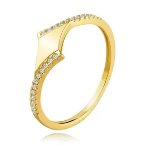 Zlatý 14K prsten ze žlutého zlata - hladký kosočtverec, zirkonová linie - Velikost: 54