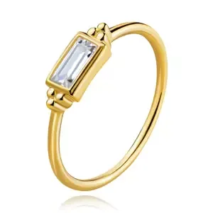 Prsten ze žlutého zlata 585 - obdélníkové zirkony, lesklé kuličky - Velikost: 58