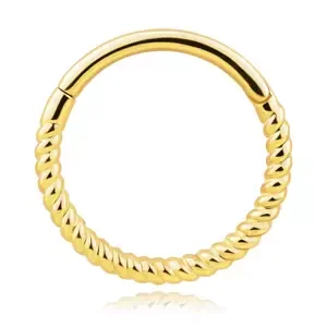 Kulatý piercing ze žlutého 14K zlata - kroucená ruka, kloubové zapínání, 10 mm