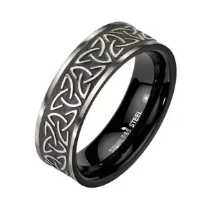 Prsten z oceli 316L v černé barvě - Keltský uzel Triquetra stříbrný - Velikost: 67