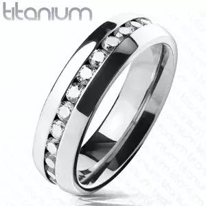 Prsten z titanu - stříbrná barva, řada čirých kulatých zirkonů, 6 mm - Velikost: 49
