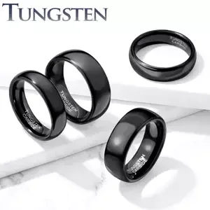 Černý prsten z wolframu - hladká ramena s kovovými odlesky, 8 mm - Velikost: 70