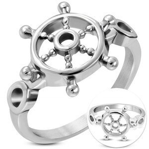 Prsten z chirurgické oceli stříbrné barvy, kruhové lesklé kormidlo - Velikost: 56