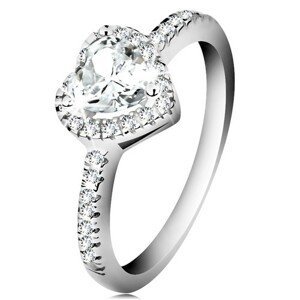 Stříbrný prsten 925 - třpytivé srdce s čirým zirkonovým lemem - Velikost: 58