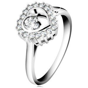 Prsten ze stříbra 925, rhodiovaný, čirý obrys srdce s kulatým zirkonem uvnitř - Velikost: 58