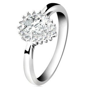 Rhodiovaný prsten ze stříbra 925, blýskavá kapka z čirých zirkonů - Velikost: 54