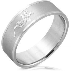 Ocelový prsten s matným středem, lesklé ještěrky a okraje, 8 mm - Velikost: 62