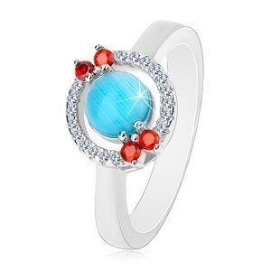 Prsten ze stříbra 925 - zirkonový kroužek, akvamarínově modrý střed - Velikost: 50