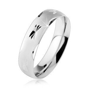 Stříbrný 925 prsten, matný vypouklý povrch s lesklými zářezy, 6 mm - Velikost: 51