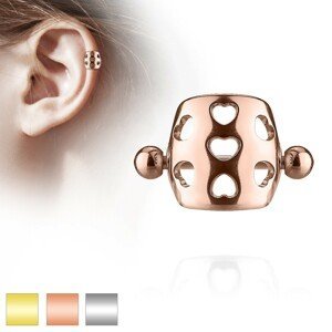 Piercing do ucha z oceli 316L - činka s kuličkami, oblouk s výřezy ve tvaru srdcí - Barva piercing: Zlatá