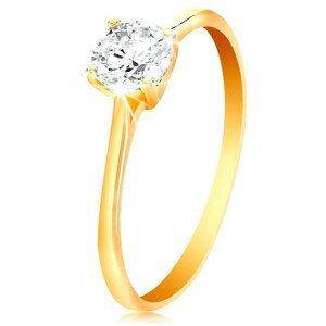 Prsten ve žlutém 14K zlatě - zářivý čirý zirkon v lesklém vyvýšeném kotlíku - Velikost: 49