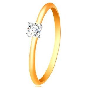 Zlatý 14K prsten - úzká vypouklá ramena, zirkon v kotlíku z bílého zlata - Velikost: 50