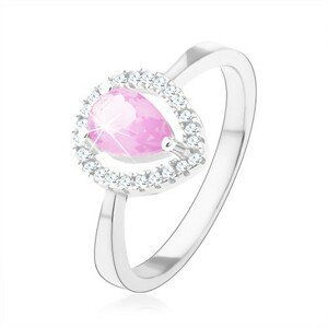 Prsten ze stříbra 925, světle růžová zirkonová slza, třpytivá kontura - Velikost: 58