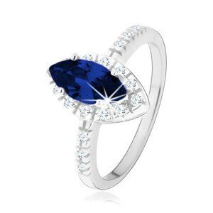 Prsten ze stříbra 925, zrnko tmavě modré barvy s čirým zirkonovým lemem - Velikost: 56