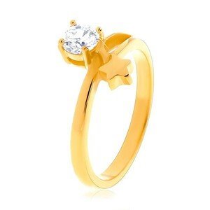 Ocelový prsten zlaté barvy, hvězda a kulatý čirý zirkon - Velikost: 50