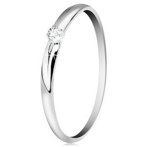 Briliantový prsten v bílém 14K zlatě - tenké zářezy na ramenech, čirý diamant - Velikost: 62