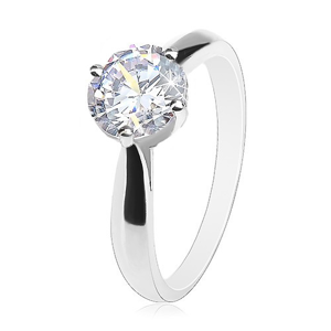Zásnubní stříbrný prsten 925, vypouklá ramena, kulatý čirý zirkon - Velikost: 54