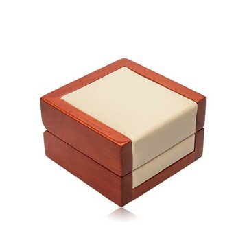 Dřevěná dárková krabička na řetízek nebo náušnice, krémová koženka