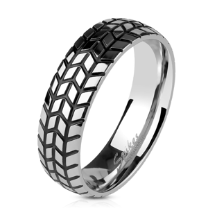 Ocelový prsten stříbrné barvy, strukturovaný dezén pneumatiky, 6 mm - Velikost: 63
