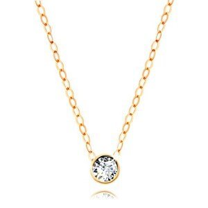 Diamantový náhrdelník ze žlutého 14K zlata - čirý briliant v objímce, tenký řetízek