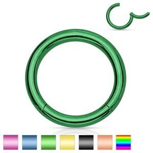 Piercing do nosu a ucha, ocel 316L, jednoduchý lesklý kroužek, 1 mm - Tloušťka x průměr: 1 mm x 10 mm, Barva piercing: Zelená