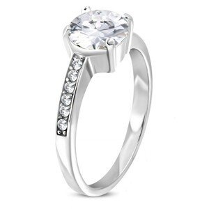 Ocelový prsten stříbrné barvy s asymetrickými rameny a čirými zirkony - Velikost: 50