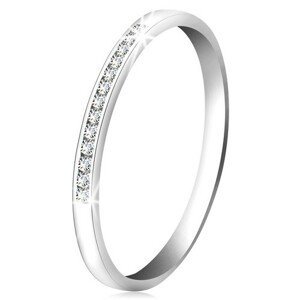 Briliantový prsten z bílého 14K zlata - blýskavá linie drobných čirých diamantů - Velikost: 65