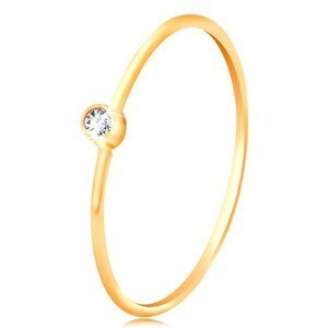 Zlatý diamantový prsten 585 - blýskavý čirý briliant v lesklé objímce, úzká ramena - Velikost: 60