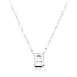 Stříbrný 925 náhrdelník, lesklý řetízek, velké tiskací písmenko B