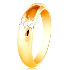 Prsten ve žlutém 14K zlatě se zaobleným povrchem a svislou linií zirkonů - Velikost: 58